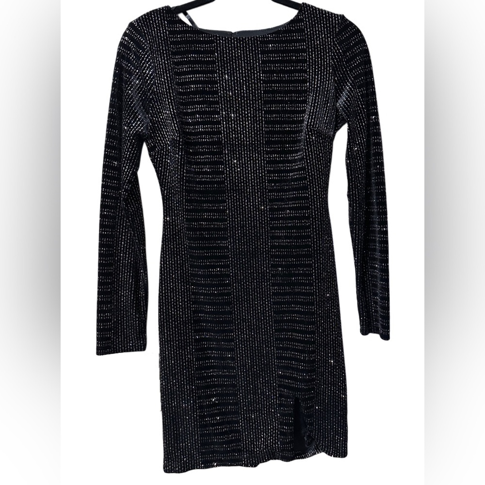 City Vibe Black Ribbed Mock Neck Long Sleeve Dress